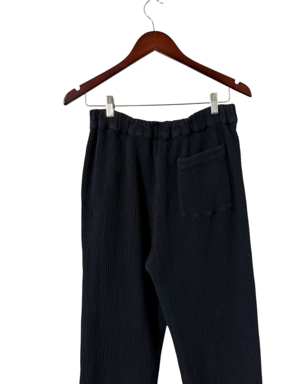 FREE PEOPLE Like A Cloud Waffle Cotton Knit Black High Waist Pants Trousers